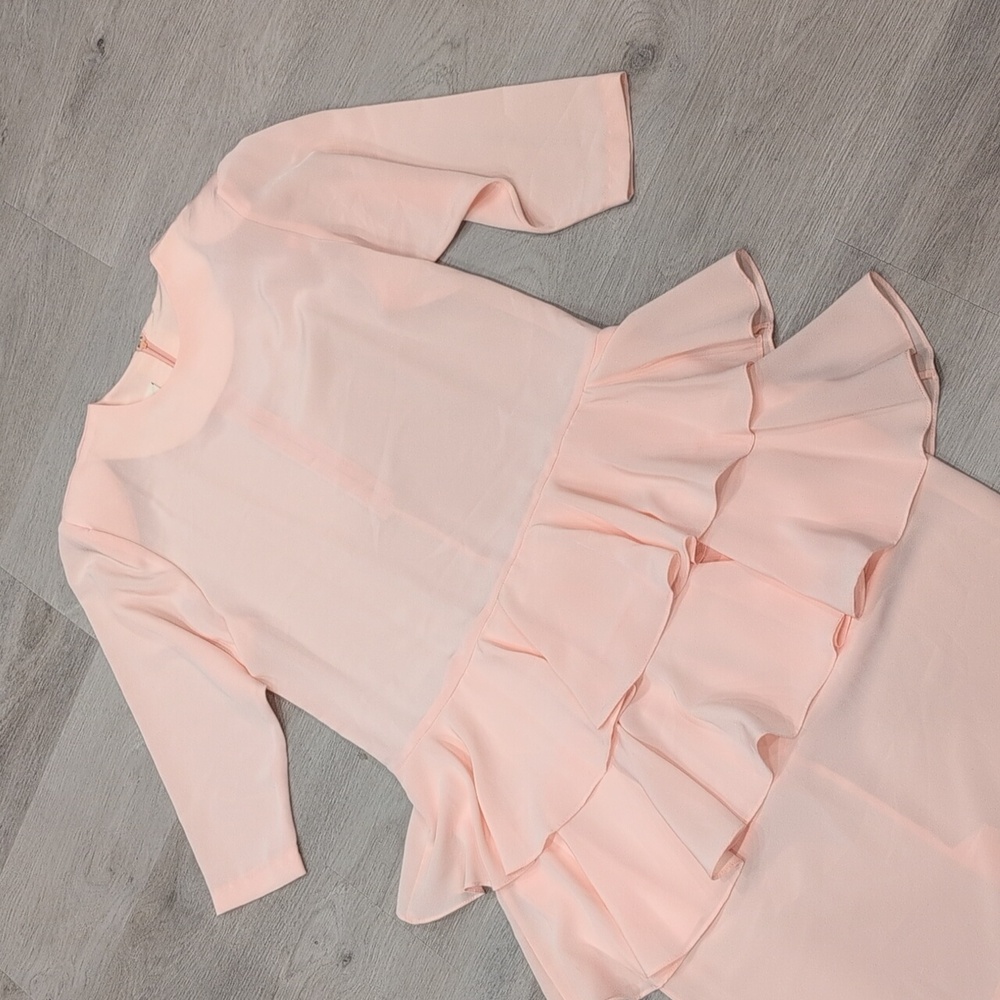 Lori Toronto Elegant Light Pink 3/4 Sleeve Tiered Midi Dress Size M - Picture 6 of 10